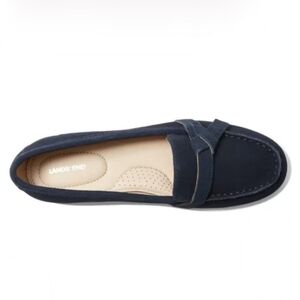 Lands' End Suede Driving Loafers Radient Navy Side Sash NIB Size 8